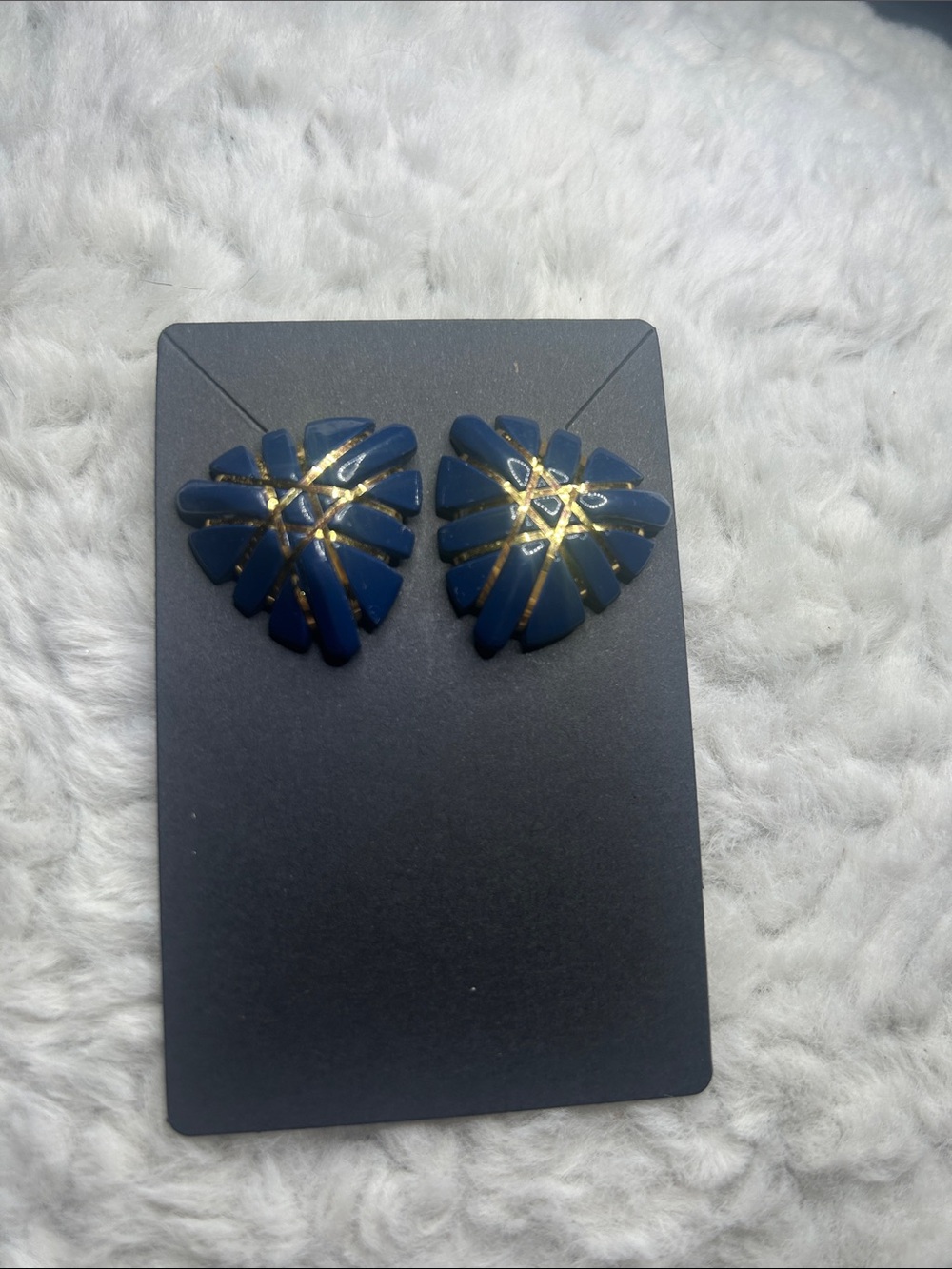 Vintage Blue and Gold Leaf Statement Stud Earrings